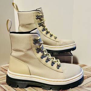 Dr. Martens Combs Poly & Leather Boots Women's 7 Parchment Beige Ripstop Nylon